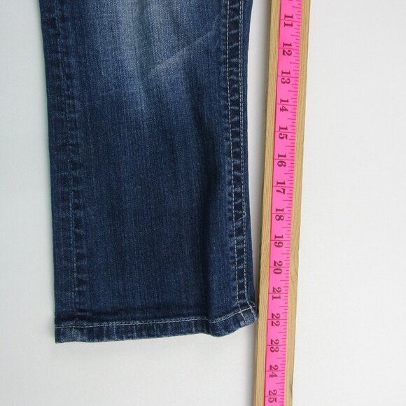 Maurices Bootcut Jeans 3/4 Low Rise Stretch Blue Denim Embroidered Pockets Y2K - Picture 11 of 11